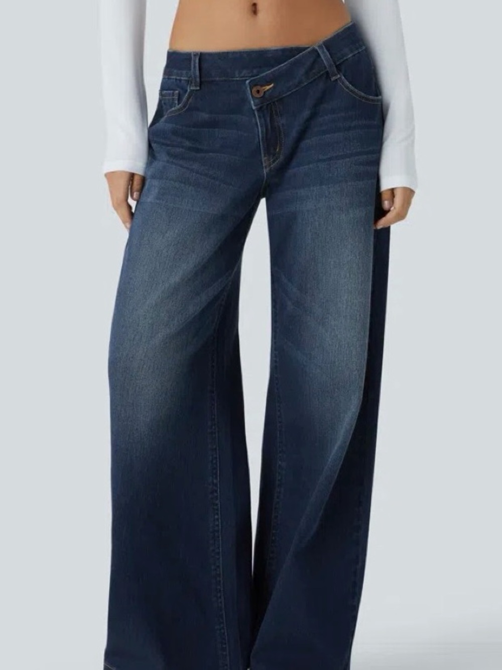 Halara asymmetrical wide leg stretch denim jeans pants size small 4/6